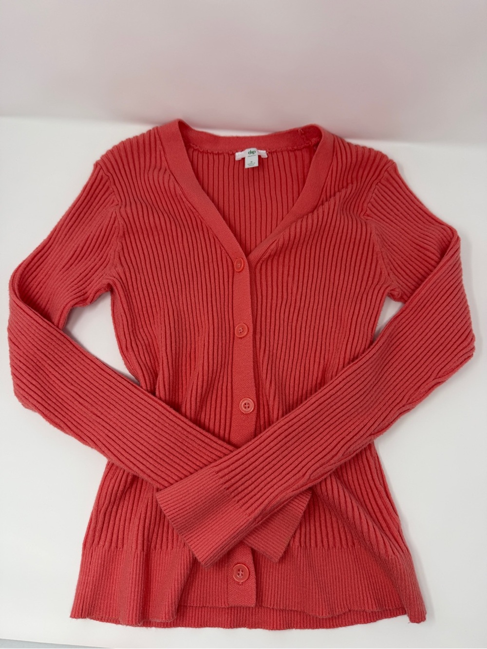 dip Coral Ribbed V-Neck Button Cardigan